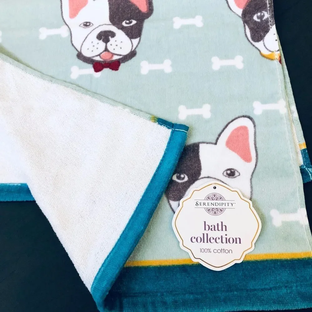 Boston Terrier Frenchie Dog Bone Print Bathroom Hand Towel